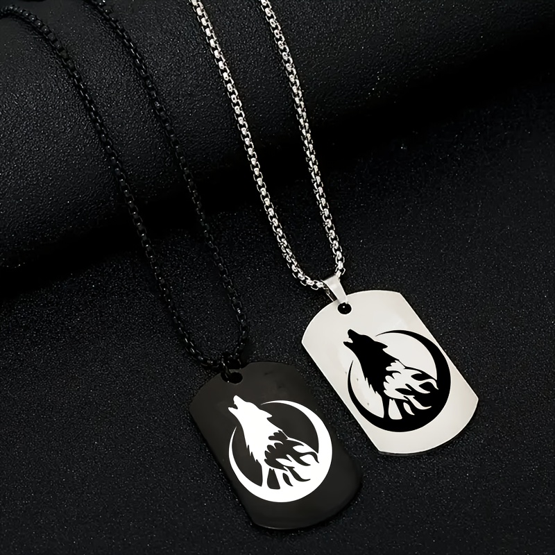 Men's Custom Engraved Nordic Viking Wolf Head Pendant Necklace